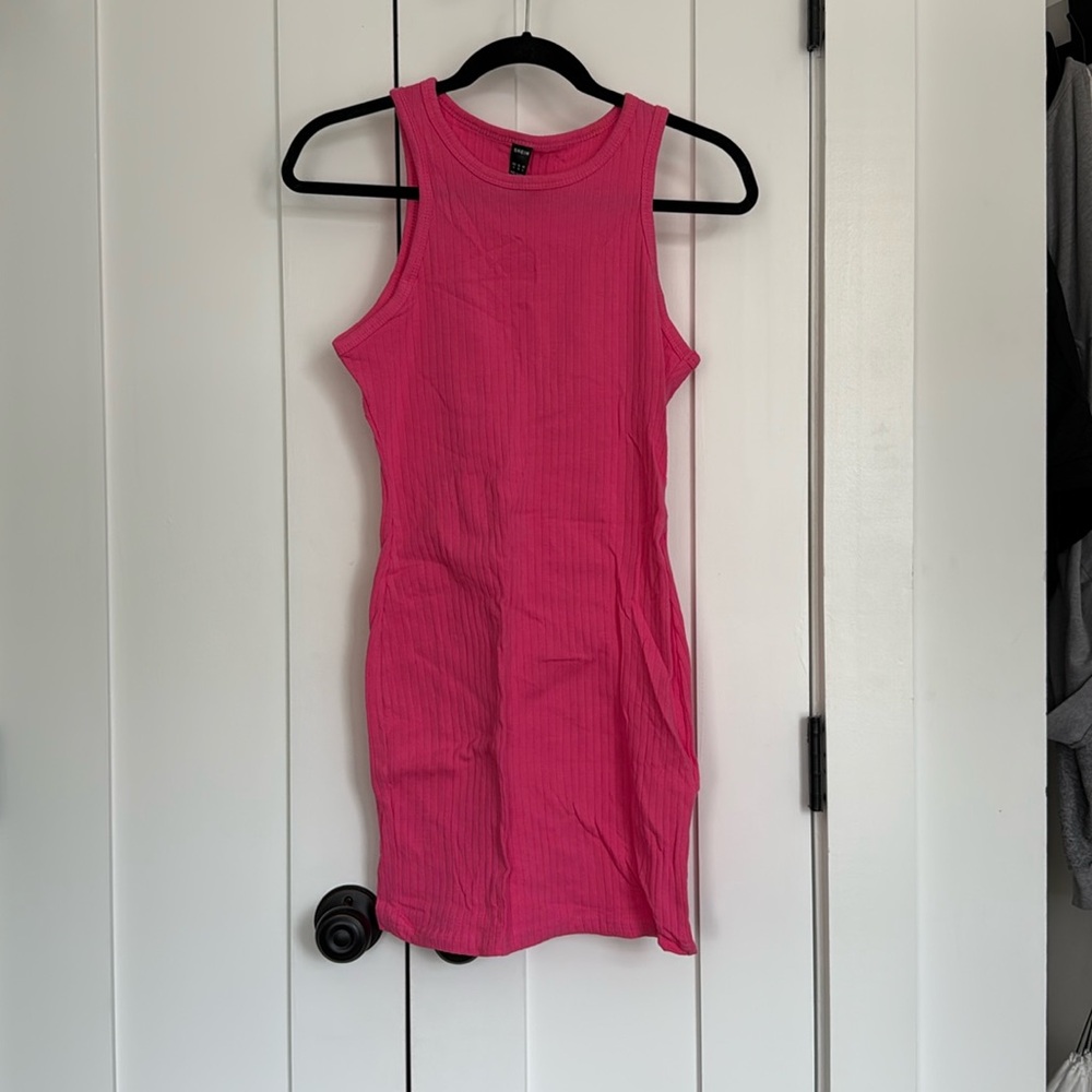 SHEIN Pink Ribbed Halter Bodycon Mini Dress